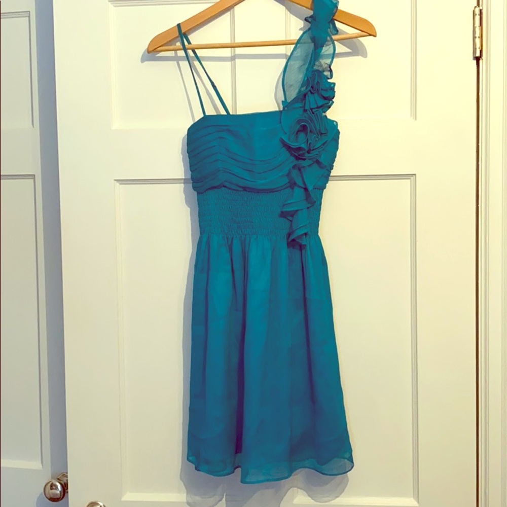 Turquoise semi formal cocktail chiffon dress